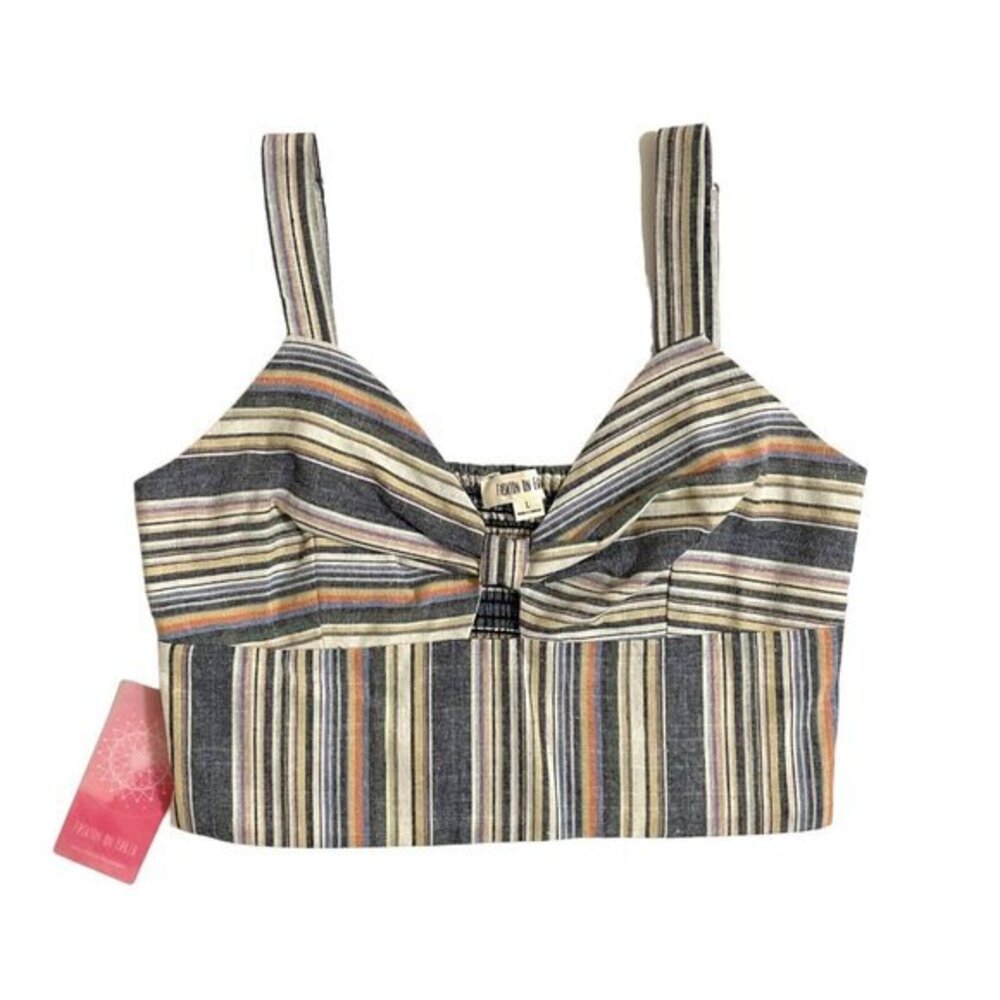 fashion On Earth Bra Crop Top Multicolor Striped Top SZ L NWT